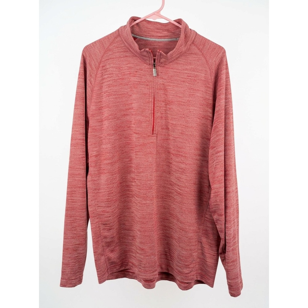 Tommy Bahama Quarter Zip Pullover Mens XL Red Space Dye Marlin Logo Sweater